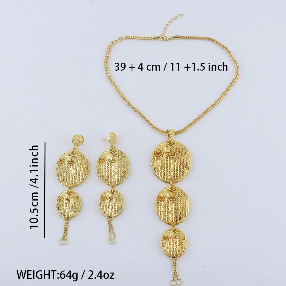 Luxury Indian Gold Color Jewellery Set Fashion Earrings Necklace Set Gift For Women Dubai Arabic Gifts For Wedding Bridal Party