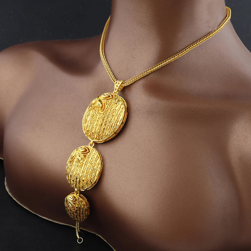 Luxury Indian Gold Color Jewellery Set Fashion Earrings Necklace Set Gift For Women Dubai Arabic Gifts For Wedding Bridal Party